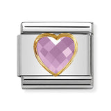 Composable Classic Dekoratif Link - Yüzey İşlemeli Kalp - Pembe - (003 Pink) 18K Altın