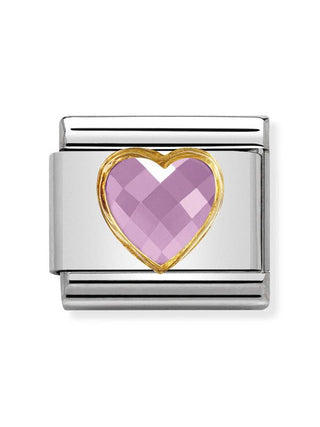 Composable Classic Dekoratif Link - Yüzey İşlemeli Kalp - Pembe - (003 Pink) 18K Altın