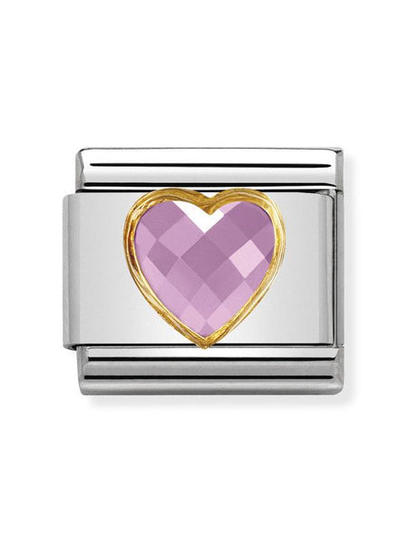 Composable Classic Dekoratif Link - Yüzey İşlemeli Kalp - Pembe - (003 Pink) 18K Altın