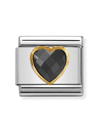Composable Classic Dekoratif Link - Yüzey İşlemeli Kalp - Siyah - (011 Black) 18K Altın