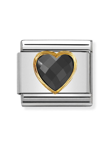 Composable Classic Dekoratif Link - Yüzey İşlemeli Kalp - Siyah - (011 Black) 18K Altın