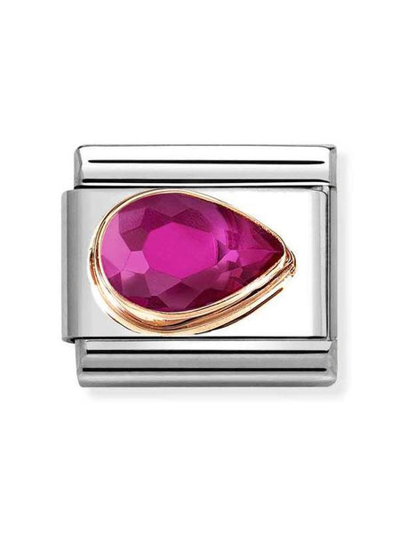 Composable Classic Dekoratif Link - Yüzey İşlemeli - Kırmızı -  9K Rose Altın Zirkon