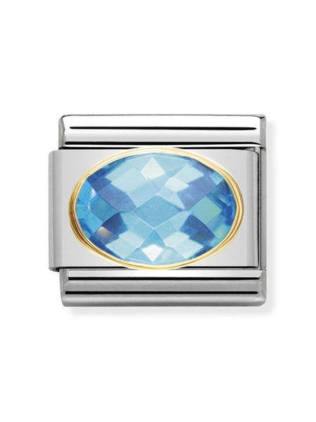 Composable Classic Dekoratif Link - Yüzey İşlemeli Oval - Açık Mavi -  18K Altın