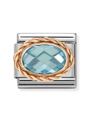 Composable Classic Dekoratif Link - Yüzey İşlemeli Oval - Açık mavi -  9K Rose Altın