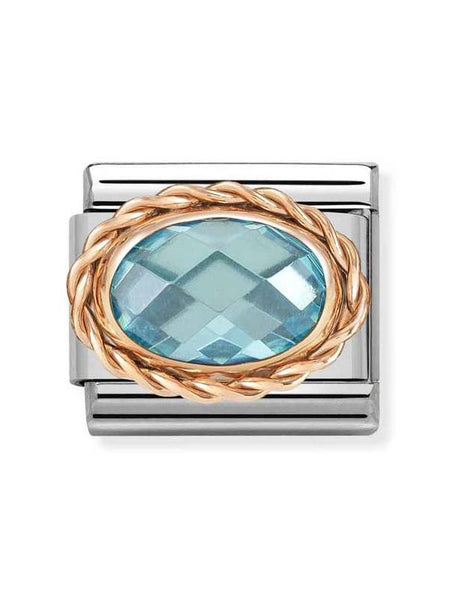 Composable Classic Dekoratif Link - Yüzey İşlemeli Oval - Açık mavi -  9K Rose Altın
