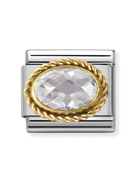Composable Classic Dekoratif Link - Yüzey İşlemeli Oval - Beyaz - (010 White) 18K Altın