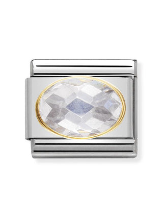 Composable Classic Dekoratif Link - Yüzey İşlemeli Oval - Beyaz - (010 White) 18K Altın