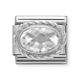 Composable Classic Dekoratif Link - Yüzey İşlemeli Oval - Beyaz - (010 White) 925 Gümüş
