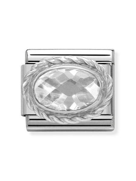 Composable Classic Dekoratif Link - Yüzey İşlemeli Oval - Beyaz - (010 White) 925 Gümüş