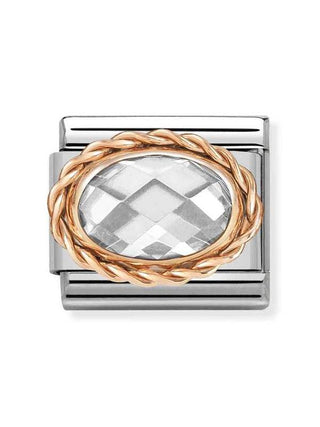 Composable Classic Dekoratif Link - Yüzey İşlemeli Oval - Beyaz -  9K Rose Altın