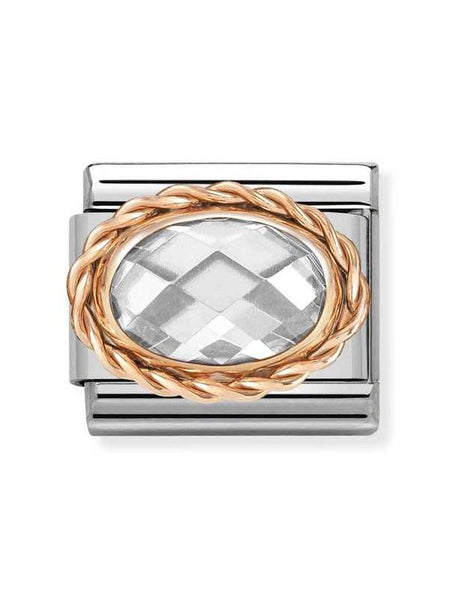 Composable Classic Dekoratif Link - Yüzey İşlemeli Oval - Beyaz -  9K Rose Altın