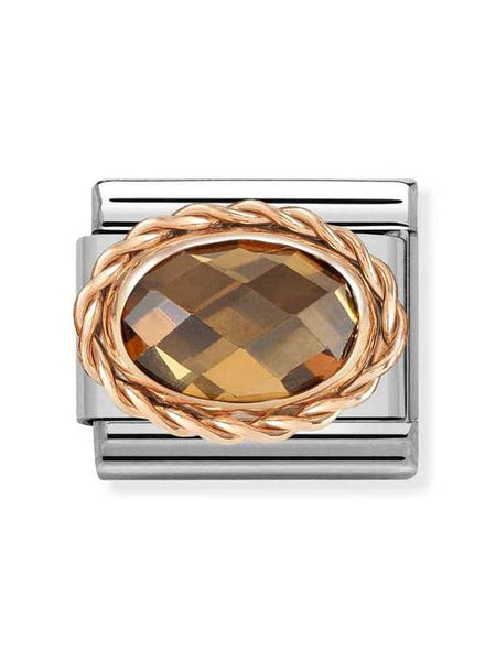 Composable Classic Dekoratif Link - Yüzey İşlemeli Oval - Dumanlı -  9K Rose Altın