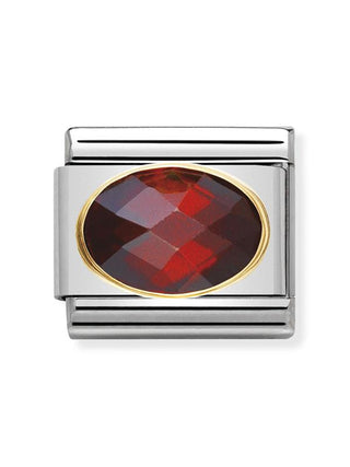 Composable Classic Dekoratif Link - Yüzey İşlemeli Oval - Kırmızı - (005 Red) 18K Altın