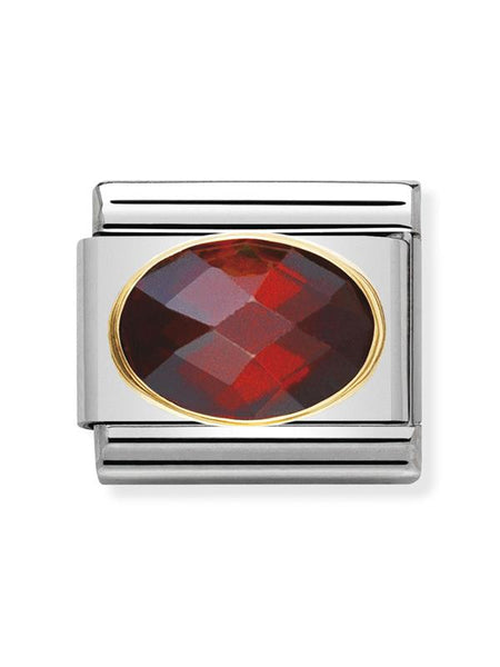 Composable Classic Dekoratif Link - Yüzey İşlemeli Oval - Kırmızı - (005 Red) 18K Altın