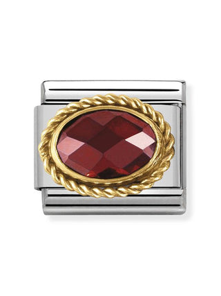 Composable Classic Dekoratif Link - Yüzey İşlemeli Oval - Kırmızı - (005 Red) 18K Altın