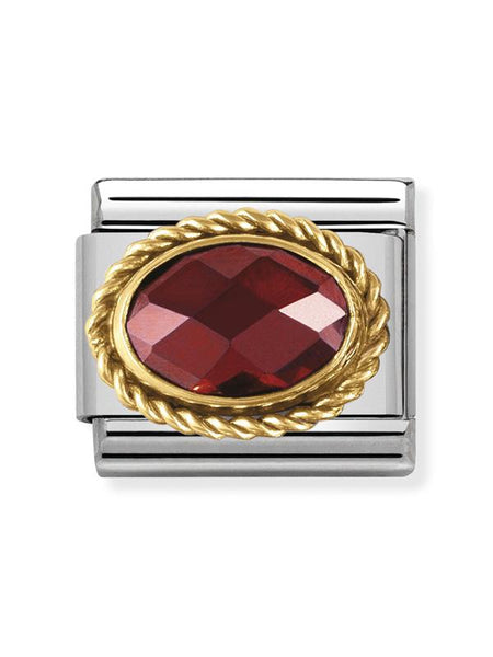 Composable Classic Dekoratif Link - Yüzey İşlemeli Oval - Kırmızı - (005 Red) 18K Altın