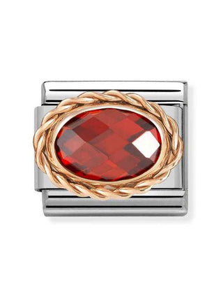 Composable Classic Dekoratif Link - Yüzey İşlemeli Oval - Kırmızı -  9K Rose Altın