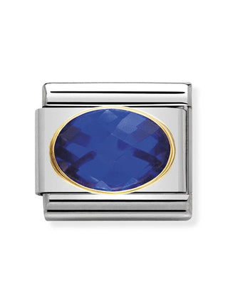 Composable Classic Dekoratif Link - Yüzey İşlemeli Oval - Mavi - (007 Blue) 18K Altın