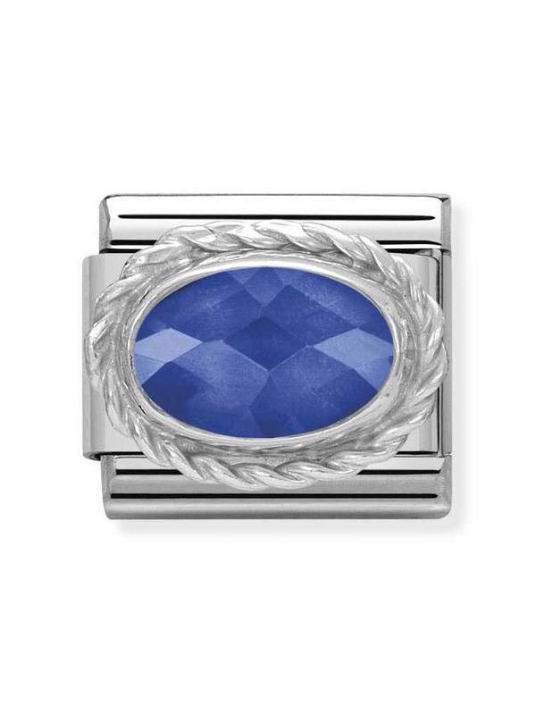 Composable Classic Dekoratif Link - Yüzey İşlemeli Oval - Mavi - (007 Blue) 925 Gümüş
