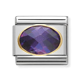 Composable Classic Dekoratif Link - Yüzey İşlemeli Oval - Mor - (001 Purple) 18K Altın