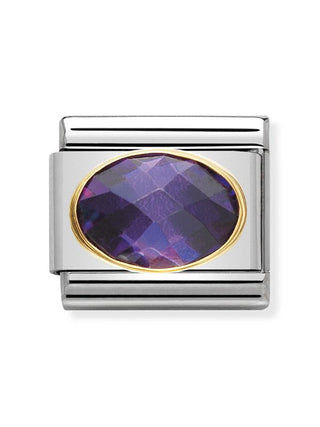 Composable Classic Dekoratif Link - Yüzey İşlemeli Oval - Mor - (001 Purple) 18K Altın