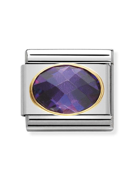 Composable Classic Dekoratif Link - Yüzey İşlemeli Oval - Mor - (001 Purple) 18K Altın