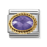 Composable Classic Dekoratif Link - Yüzey İşlemeli Oval - Mor - (001 Purple) 18K Altın