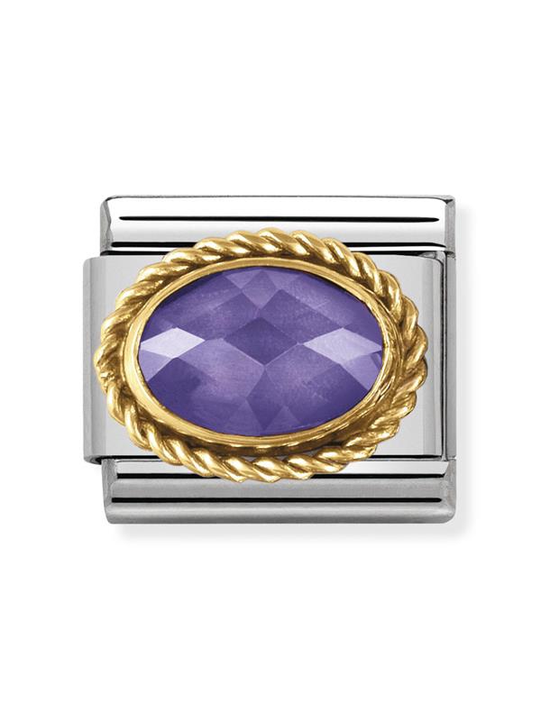 Composable Classic Dekoratif Link - Yüzey İşlemeli Oval - Mor - (001 Purple) 18K Altın