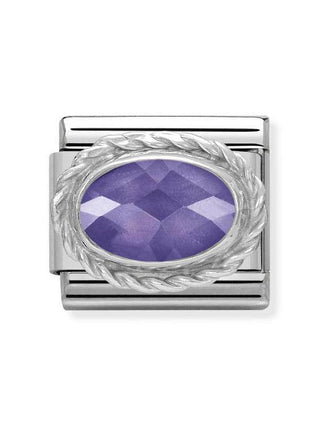 Composable Classic Dekoratif Link - Yüzey İşlemeli Oval - Mor - (001 Purple) 925 Gümüş
