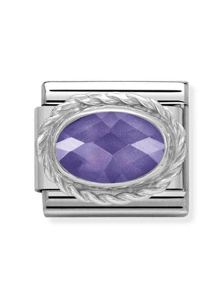 Composable Classic Dekoratif Link - Yüzey İşlemeli Oval - Mor - (001 Purple) 925 Gümüş
