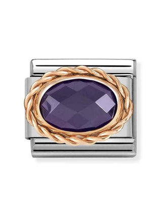 Composable Classic Dekoratif Link - Yüzey İşlemeli Oval - Mor -  9K Rose Altın