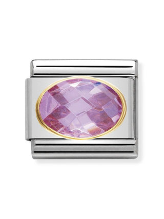 Composable Classic Dekoratif Link - Yüzey İşlemeli Oval - Pembe - (003 Pink) 18K Altın
