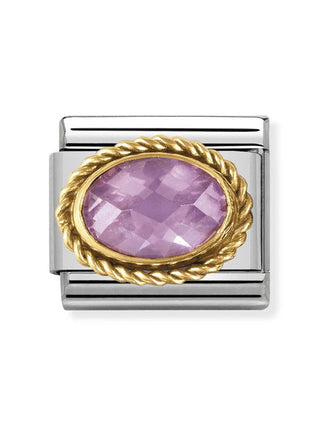 Composable Classic Dekoratif Link - Yüzey İşlemeli Oval - Pembe - (003 Pink) 18K Altın