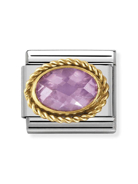 Composable Classic Dekoratif Link - Yüzey İşlemeli Oval - Pembe - (003 Pink) 18K Altın