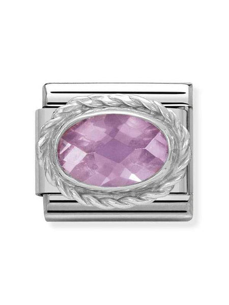 Composable Classic Dekoratif Link - Yüzey İşlemeli Oval - Pembe - (003 Pink) 925 Gümüş