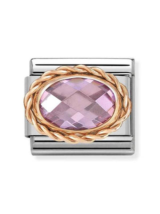 Composable Classic Dekoratif Link - Yüzey İşlemeli Oval - Pembe -  9K Rose Altın