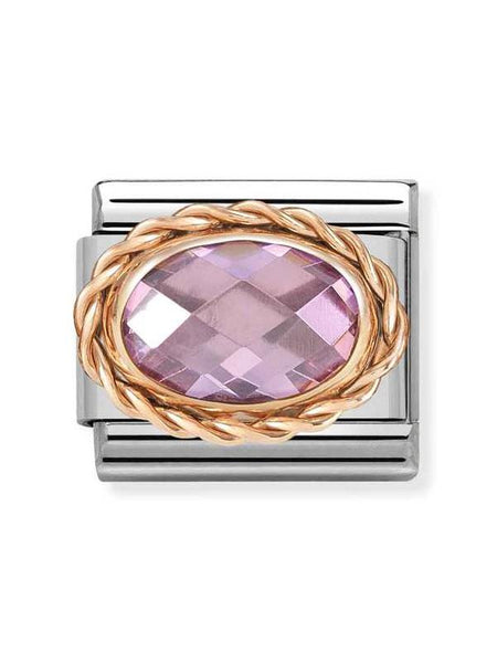 Composable Classic Dekoratif Link - Yüzey İşlemeli Oval - Pembe -  9K Rose Altın