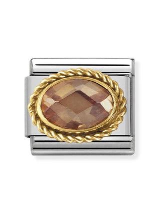 Composable Classic Dekoratif Link - Yüzey İşlemeli Oval - Şampanya -  18K Altın