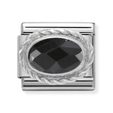 Composable Classic Dekoratif Link - Yüzey İşlemeli Oval - Siyah - (011 Black) 925 Gümüş