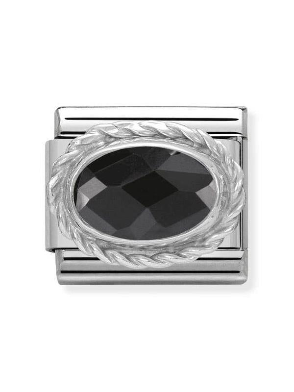 Composable Classic Dekoratif Link - Yüzey İşlemeli Oval - Siyah - (011 Black) 925 Gümüş