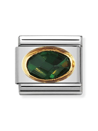 Composable Classic Dekoratif Link - Yüzey İşlemeli Oval - Zümrüt Yeşili -  18K Altın