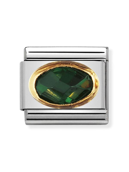 Composable Classic Dekoratif Link - Yüzey İşlemeli Oval - Zümrüt Yeşili -  18K Altın