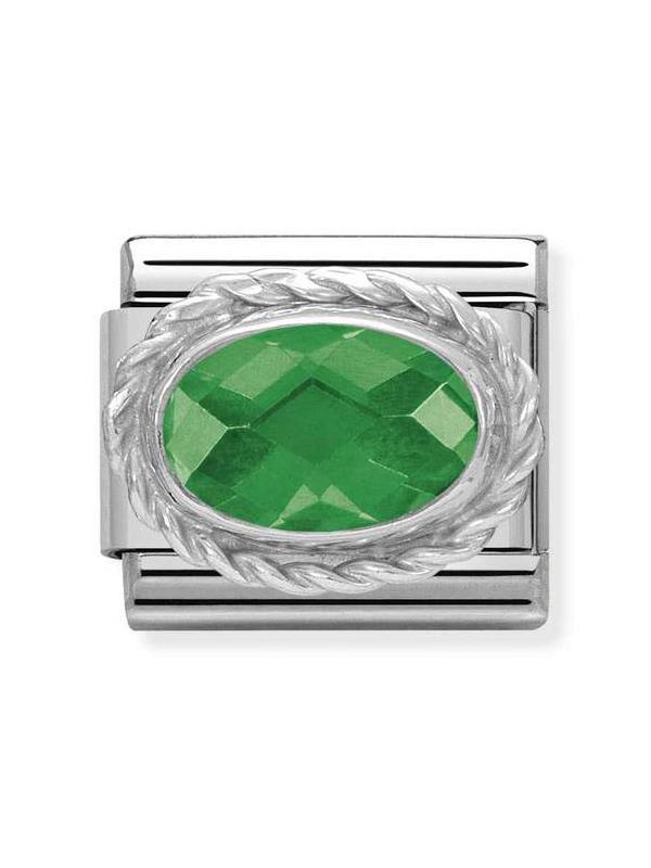 Composable Classic Dekoratif Link - Yüzey İşlemeli Oval - Zümrüt Yeşili -  925 Gümüş