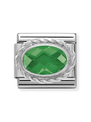 Composable Classic Dekoratif Link - Yüzey İşlemeli Oval - Zümrüt Yeşili -  925 Gümüş