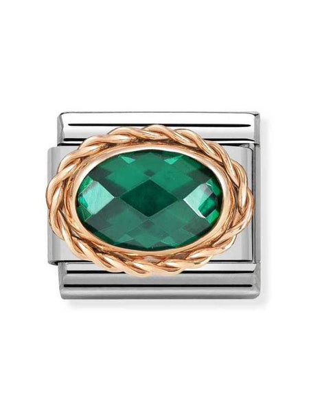 Composable Classic Dekoratif Link - Yüzey İşlemeli Oval - Zümrüt yeşili -  9K Rose Altın