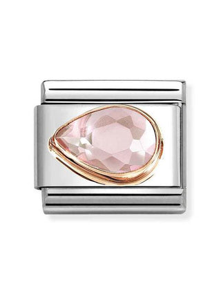 Composable Classic Dekoratif Link - Yüzey İşlemeli - Pembe -  9K Rose Altın Zirkon