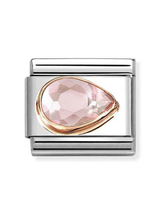 Composable Classic Dekoratif Link - Yüzey İşlemeli - Pembe -  9K Rose Altın Zirkon
