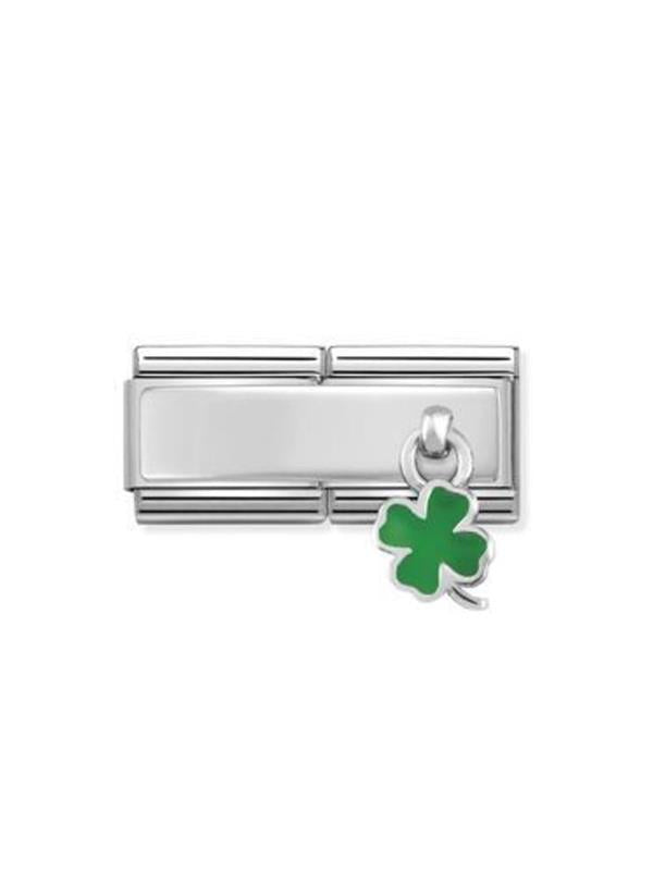 Composable DOUBLE Classic CHARMS Çelik, enamel Ve 925 sterling Gümüş Yeşil four-leaf clover