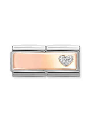 Composable DOUBLE Classic SYMBOLS steel, enamel and 375 gold Glitter heart