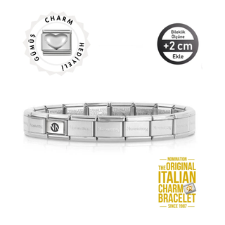 Orijinal İtalyan Charm Bileklik Kişiselleştirilebilir Çelik - Gümüş Kalp Hediyeli Made in Italy